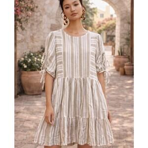 English Factory Anthropologie Striped Mini Dress XS Boho Tie Sleeve Cotton